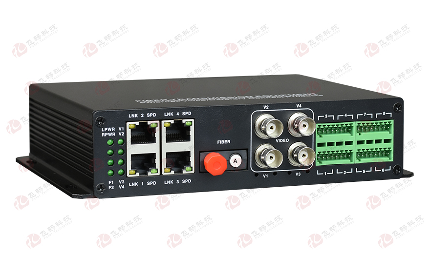 飛暢科技-4路視頻+4路百電(物理隔離)+開關(guān)量+串口+電話光端機 專用光端機