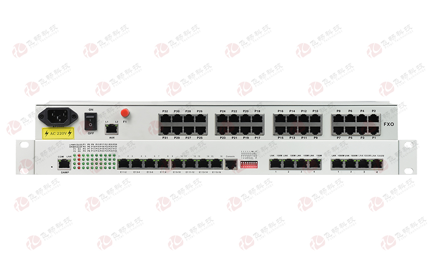 飛暢科技-32路電話+16E1+4FE+4GE+2路數(shù)據(jù)+SNMP+console（19英寸，物理隔離）電話光端機(jī)
