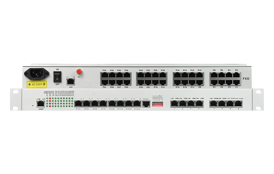 飛暢科技-32路電話+16E1+4FE+4GE+2路數(shù)據(jù)+SNMP+console（19英寸，物理隔離）電話光端機(jī)