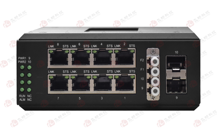 飛暢科技-工業(yè)軌式管理型 帶光旁路 8路千兆電+2路千兆光口(支持DDM管理) RSTP環(huán)網交換機