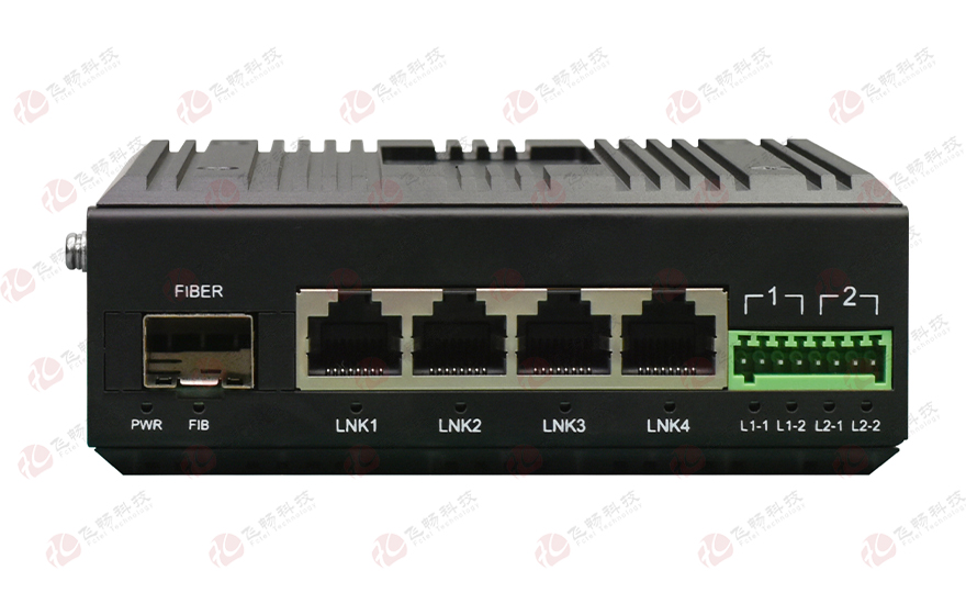 飛暢科技-工業(yè)軌式2路串口／4路開關量+4路千兆電 光端機
