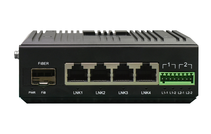 飛暢科技-工業(yè)軌式2路串口／4路開關量+4路百兆電 光端機